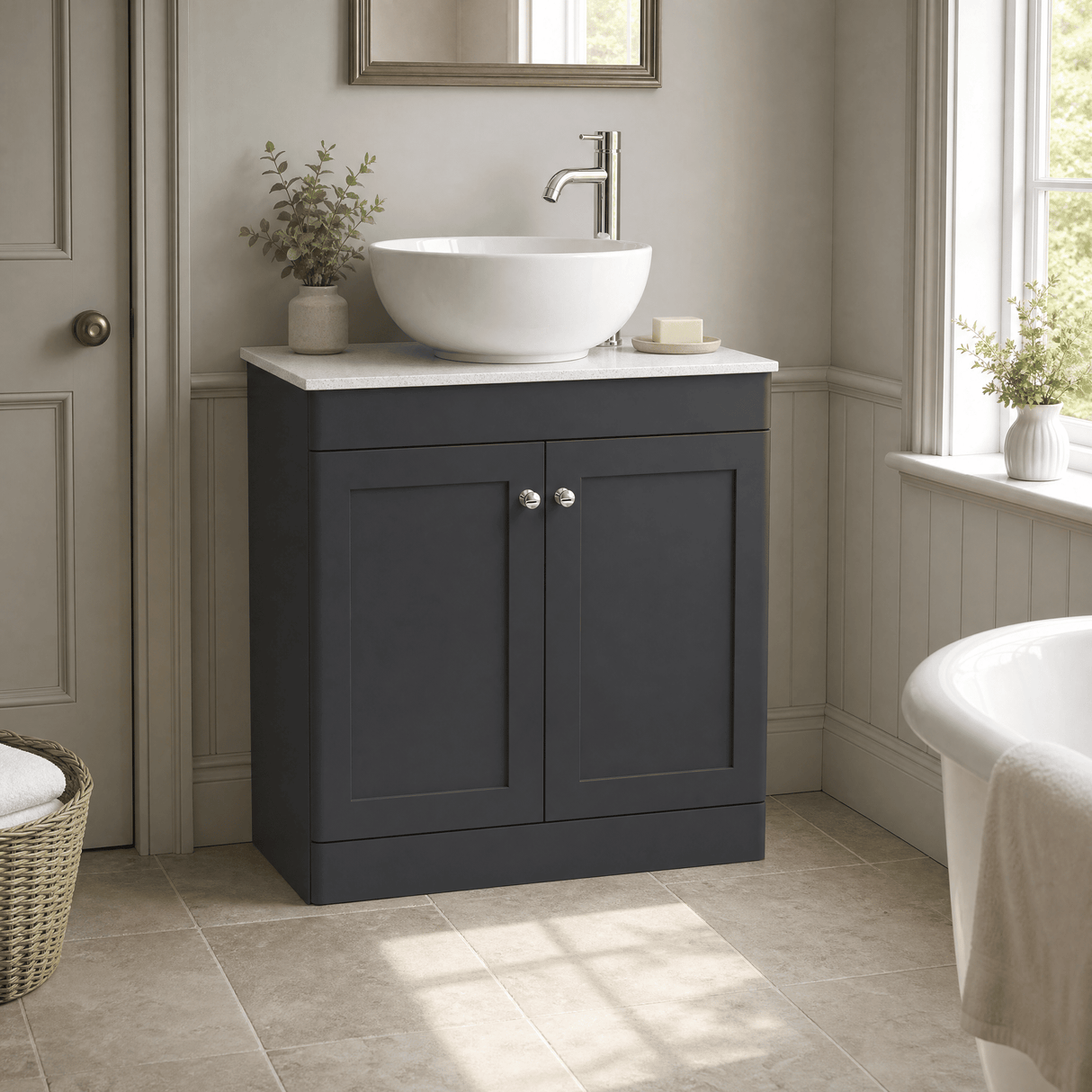[BFCL1426WMT] Swynnerton Traditional 2 Door Floor Standing Vanity Unit with White Marble Worktop, Choice of Size and Colour