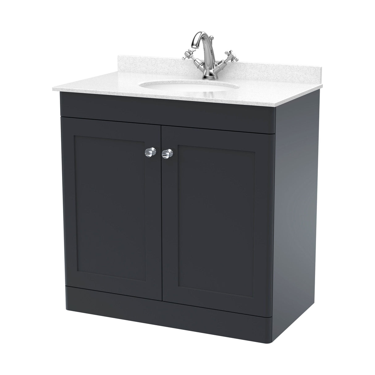 [BFCL1426WR1] Swynnerton Traditional 2 Door Floor Standing Vanity Basin Unit with 1 Tap Hole White Marble Worktop and Basin, Choice of Size and Colour - Cutout