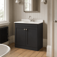 [BFCL1426WR1] Swynnerton Traditional 2 Door Floor Standing Vanity Basin Unit with 1 Tap Hole White Marble Worktop and Basin, Choice of Size and Colour