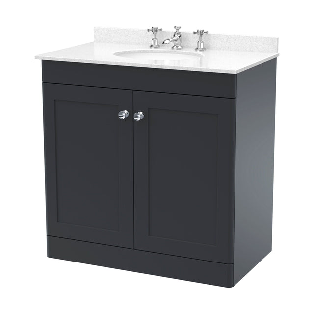 [BFCL1426WR3] Swynnerton Traditional 2 Door Floor Standing Vanity Unit with Marble Basin, Dark Grey, 800mm - Cutout