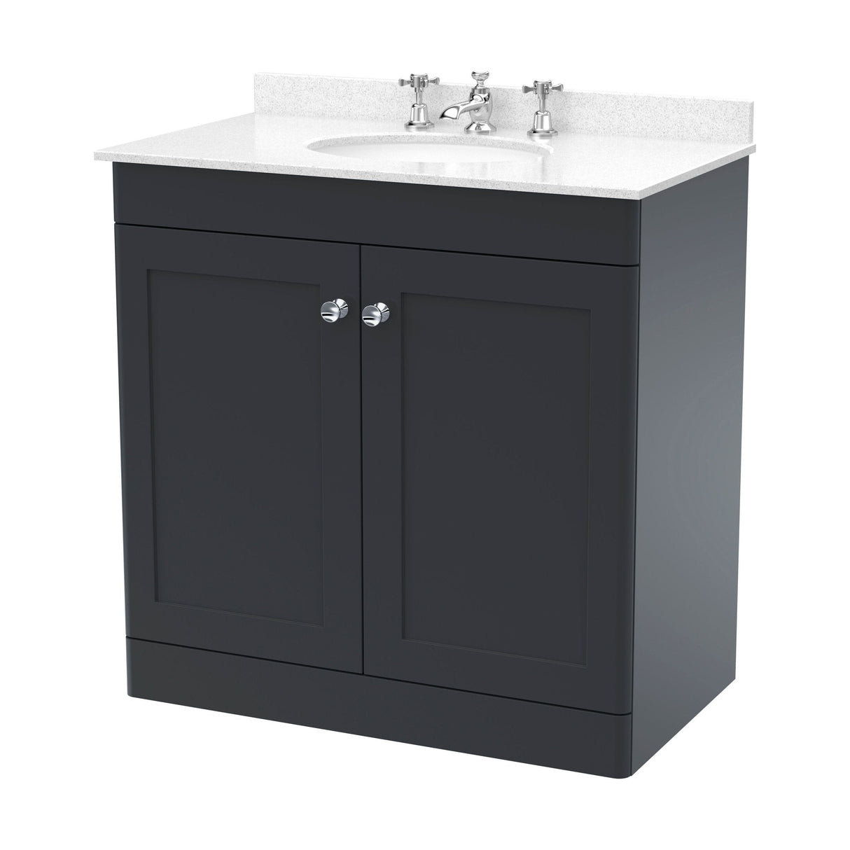 [BFCL1426WR3] Swynnerton Traditional 2 Door Floor Standing Vanity Basin Unit with 3 Tap Hole White Marble Worktop and Basin, Choice of Size and Colour - Cutout