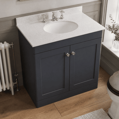 [BFCL1426WR3] Swynnerton Traditional 2 Door Floor Standing Vanity Basin Unit with 3 Tap Hole White Marble Worktop and Basin, Choice of Size and Colour