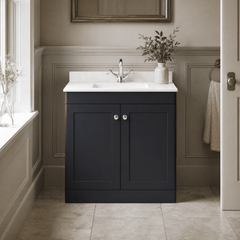 [BFCL1426WS1] Swynnerton Traditional 2 Door Floor Standing Vanity Basin Unit with 1 Tap Hole White Marble Worktop and Square Basin, Choice of Size and Colour