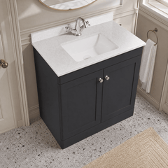 [BFCL1426WS1] Swynnerton Traditional 2 Door Floor Standing Vanity Basin Unit with 1 Tap Hole White Marble Worktop and Square Basin, Choice of Size and Colour