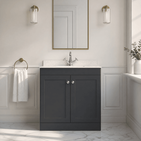 [BFCL1426WS1] Swynnerton Traditional 2 Door Floor Standing Vanity Basin Unit with 1 Tap Hole White Marble Worktop and Square Basin, Choice of Size and Colour - Silo