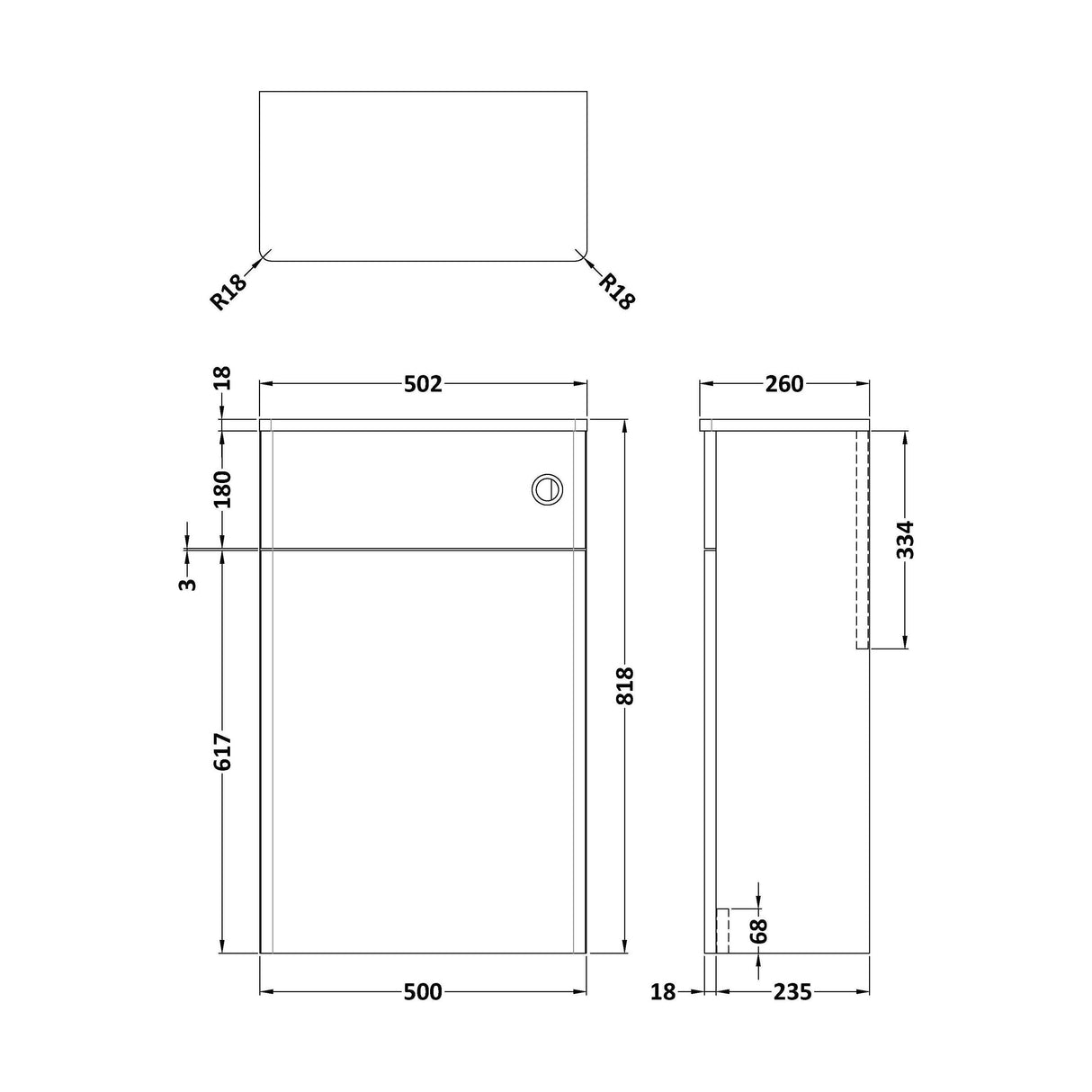 [BFCL1441] Swynnerton Traditional Floor Standing WC Toilet Unit, 500mm, Choice of Colour - Technical Drawing