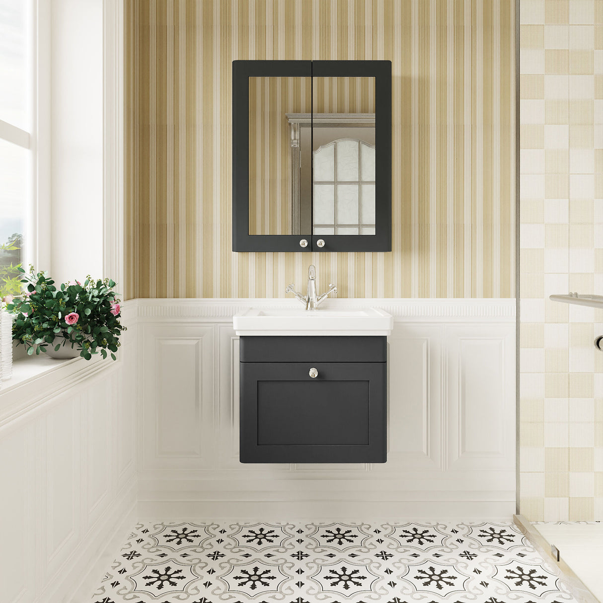 [BFCL1491A] Swynnerton Traditional Wall Hung 1 Drawer Vanity Basin Unit with Fireclay Basin - Choice of Colour and Size - Lifestyle 1