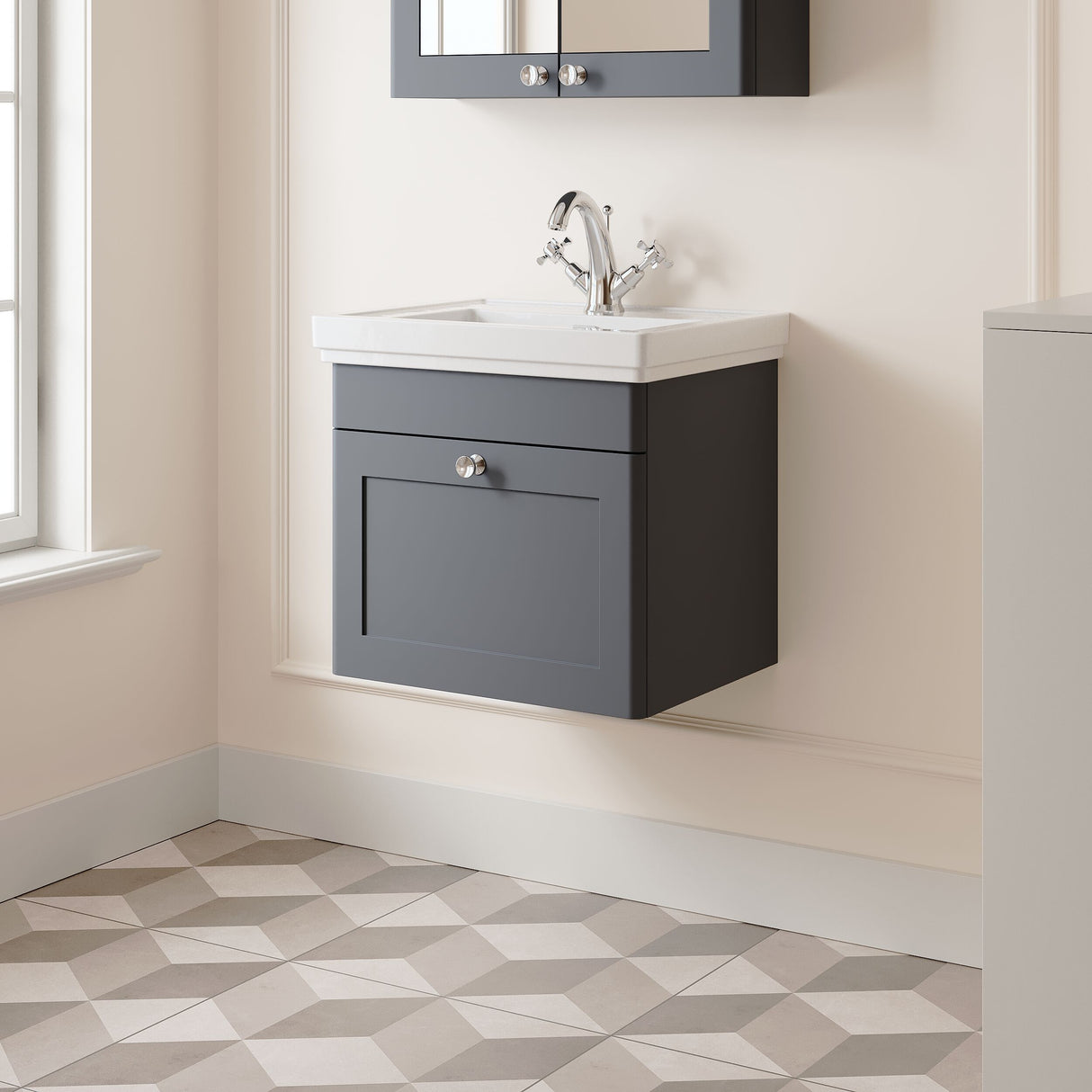 [BFCL1491A] Swynnerton Traditional Wall Hung 1 Drawer Vanity Basin Unit with Fireclay Basin - Choice of Colour and Size - Lifestyle 3