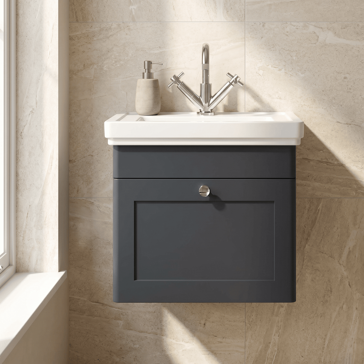 [BFCL1491A] Swynnerton Traditional Wall Hung 1 Drawer Vanity Basin Unit with Fireclay Basin - Choice of Colour and Size - Silo