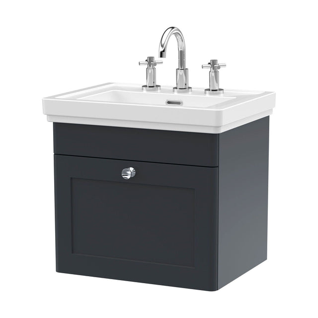 [BFCL1491B] Swynnerton Traditional 1 Drawer Wall Hung Vanity Unit with Basin, Dark Grey, 500mm - Cutout