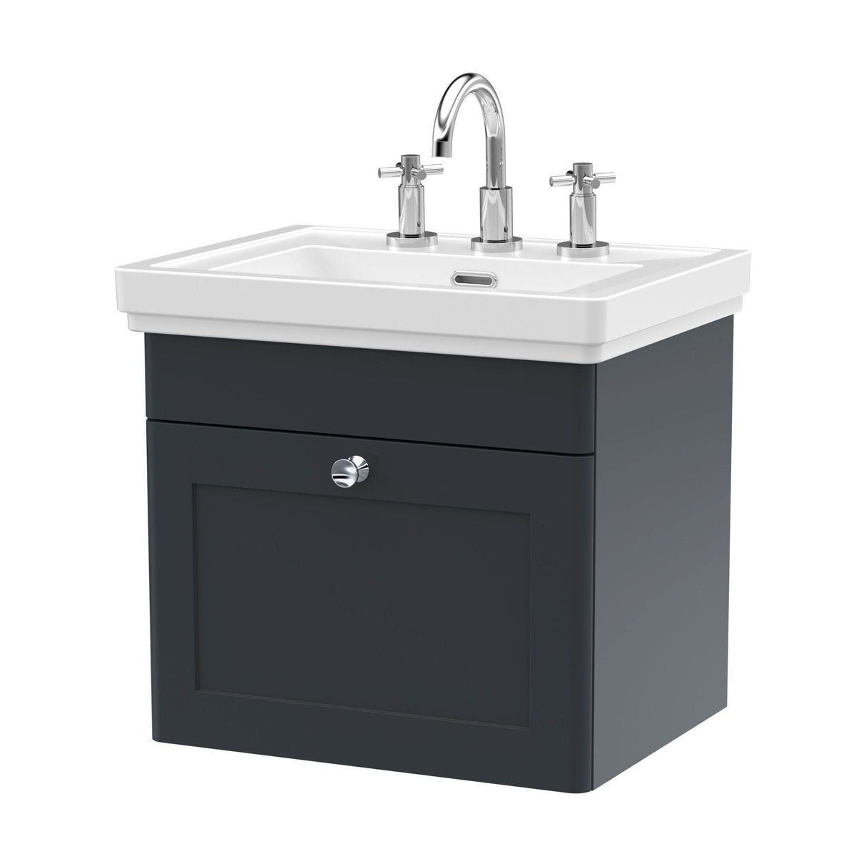 [BFCL1491B] Swynnerton Traditional 1 Drawer Wall Hung Vanity Basin Unit with 3 Tap Hole Traditional Fireclay Basin, Choice of Size and Colour - Cutout