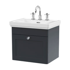 [BFCL1491B] Swynnerton Traditional 1 Drawer Wall Hung Vanity Basin Unit with 3 Tap Hole Traditional Fireclay Basin, Choice of Size and Colour - Cutout