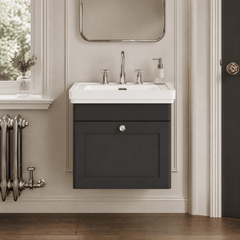 [BFCL1491B] Swynnerton Traditional 1 Drawer Wall Hung Vanity Basin Unit with 3 Tap Hole Traditional Fireclay Basin, Choice of Size and Colour