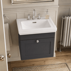[BFCL1491B] Swynnerton Traditional 1 Drawer Wall Hung Vanity Basin Unit with 3 Tap Hole Traditional Fireclay Basin, Choice of Size and Colour