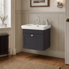 [BFCL1491B] Swynnerton Traditional 1 Drawer Wall Hung Vanity Basin Unit with 3 Tap Hole Traditional Fireclay Basin, Choice of Size and Colour