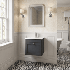 [BFCL1491C] Swynnerton Traditional 1 Drawer Wall Hung Vanity Basin Unit with 1 Tap Hole Minimalist Ceramic Basin, Choice of Size and Colour