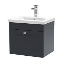 [BFCL1491D] Swynnerton Traditional 1 Drawer Wall Hung Vanity Unit with Mid-Edge Basin, Dark Grey, 500mm - Cutout