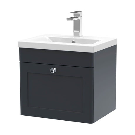 [BFCL1491D] Swynnerton Traditional 1 Drawer Wall Hung Vanity Unit with Mid-Edge Basin, Dark Grey, 500mm - Cutout