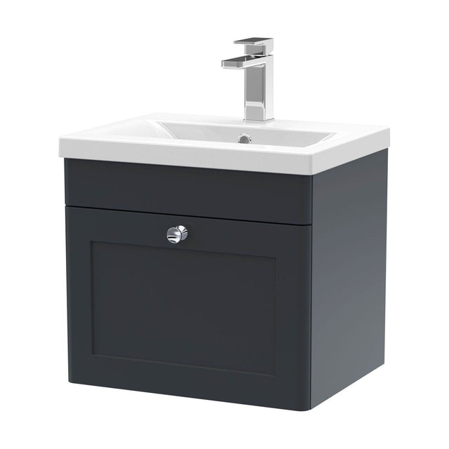 [BFCL1491D] Swynnerton Traditional 1 Drawer Wall Hung Vanity Unit with Mid-Edge Basin, Dark Grey, 500mm - Cutout