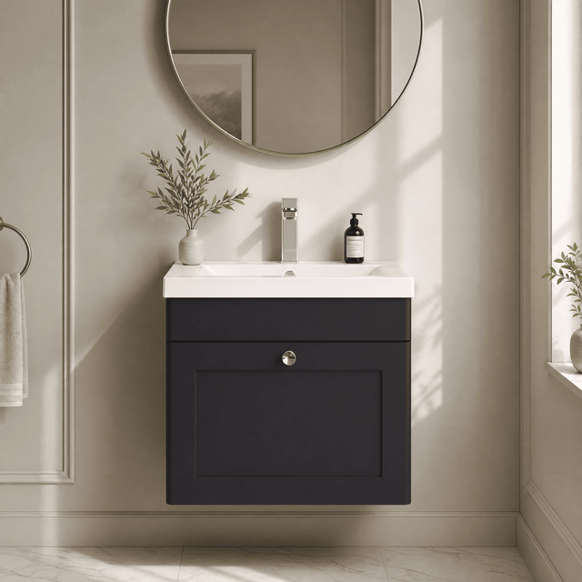 [BFCL1491D] Swynnerton Traditional 1 Drawer Wall Hung Vanity Unit with Mid-Edge Basin, 500mm, Choice of Colour - Silo