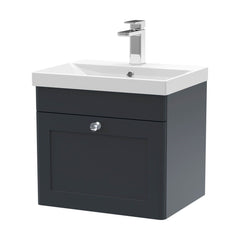 [BFCL1491E] Swynnerton Traditional 1 Drawer Wall Hung Vanity Unit with Thin Edge Basin, Dark Grey, 500mm - Cutout