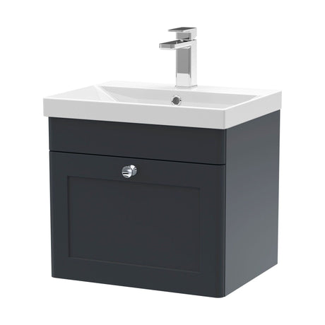 [BFCL1491E] Swynnerton Traditional 1 Drawer Wall Hung Vanity Unit with Thin Edge Basin, Dark Grey, 500mm - Cutout