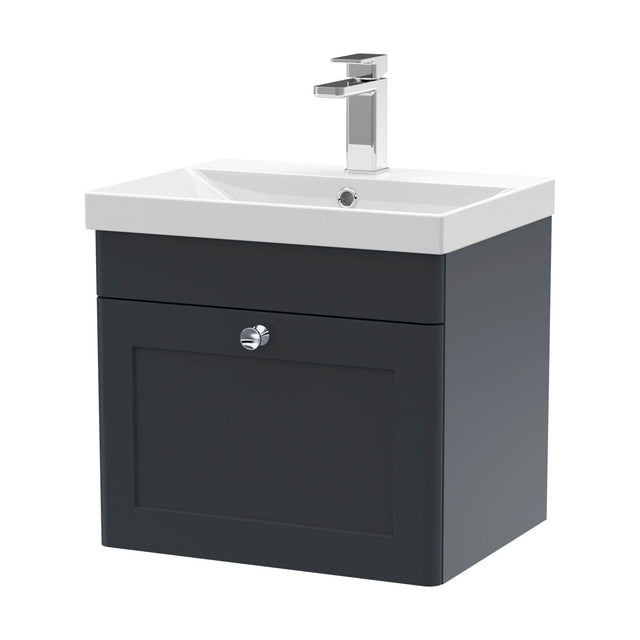 [BFCL1491E] Swynnerton Traditional 1 Drawer Wall Hung Vanity Unit with Thin Edge Basin, Dark Grey, 500mm - Cutout