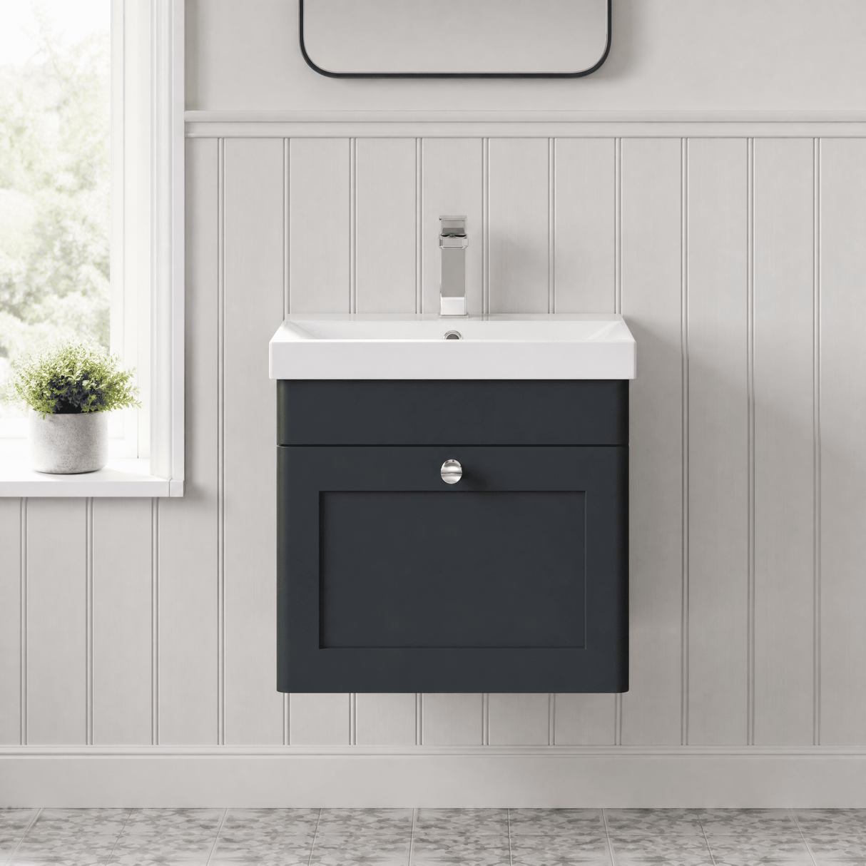 [BFCL1491E] Swynnerton Traditional 1 Drawer Wall Hung Vanity Unit with Thin Edge Basin, Choice of Size and Colour