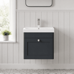 [BFCL1491E] Swynnerton Traditional 1 Drawer Wall Hung Vanity Unit with Thin Edge Basin, Choice of Size and Colour