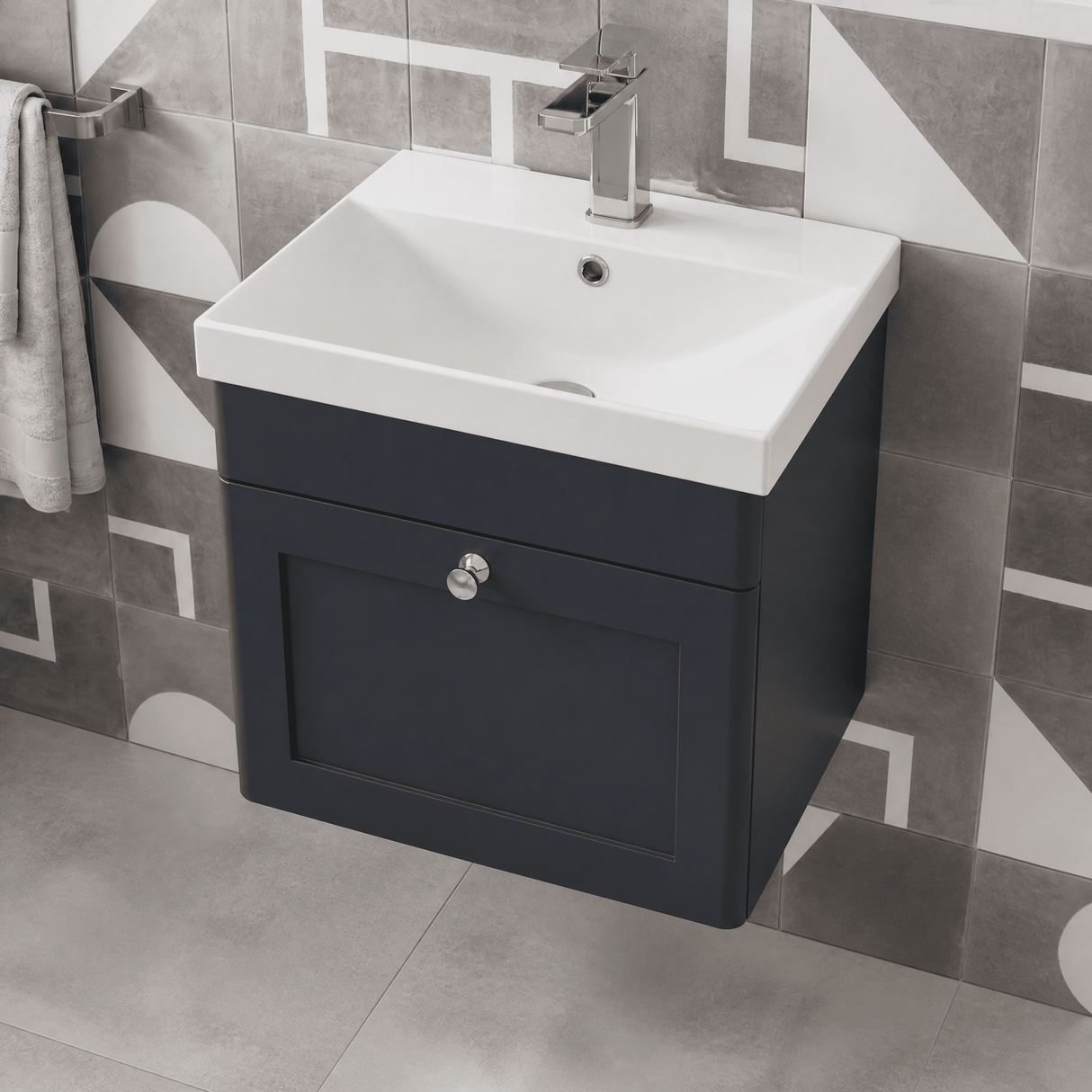 [BFCL1491E] Swynnerton Traditional 1 Drawer Wall Hung Vanity Unit with Thin Edge Basin, Choice of Size and Colour