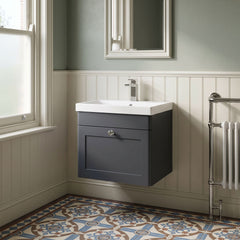 [BFCL1491E] Swynnerton Traditional 1 Drawer Wall Hung Vanity Unit with Thin Edge Basin, Choice of Size and Colour