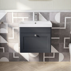 [BFCL1491E] Swynnerton Traditional 1 Drawer Wall Hung Vanity Unit with Thin Edge Basin, Choice of Size and Colour - Silo
