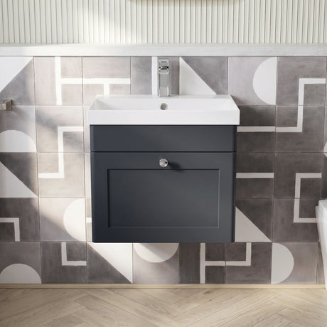 [BFCL1491E] Swynnerton Traditional 1 Drawer Wall Hung Vanity Unit with Thin Edge Basin, Choice of Size and Colour - Silo