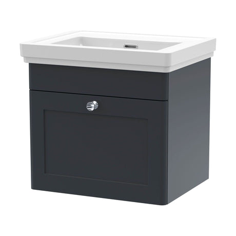 [BFCL1491H] Swynnerton Traditional 1 Drawer Wall Hung Vanity Unit with Basin, Dark Grey, 500mm - Cutout