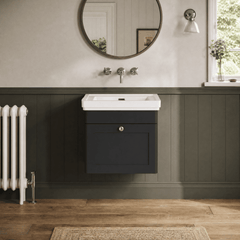 [BFCL1491H] Swynnerton Traditional 1 Drawer Wall Hung Vanity Unit with 0 Tap Hole Traditional Fireclay Basin, Choice of Size and Colour