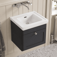 [BFCL1491H] Swynnerton Traditional 1 Drawer Wall Hung Vanity Unit with 0 Tap Hole Traditional Fireclay Basin, Choice of Size and Colour