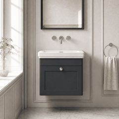 [BFCL1491H] Swynnerton Traditional 1 Drawer Wall Hung Vanity Unit with 0 Tap Hole Traditional Fireclay Basin, Choice of Size and Colour - Silo