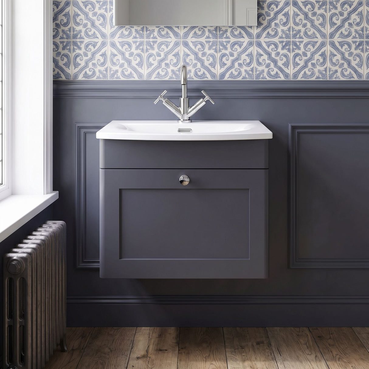 [BFCL1491J] Swynnerton Traditional 1 Drawer Wall Hung Vanity Unit with Curved Basin, Choice of Colour