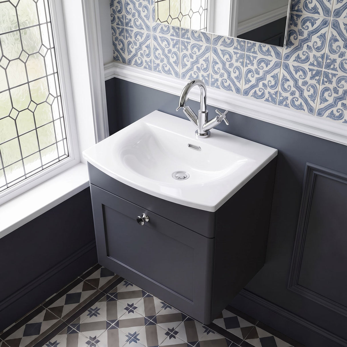 [BFCL1491J] Swynnerton Traditional 1 Drawer Wall Hung Vanity Unit with Curved Basin, Choice of Colour
