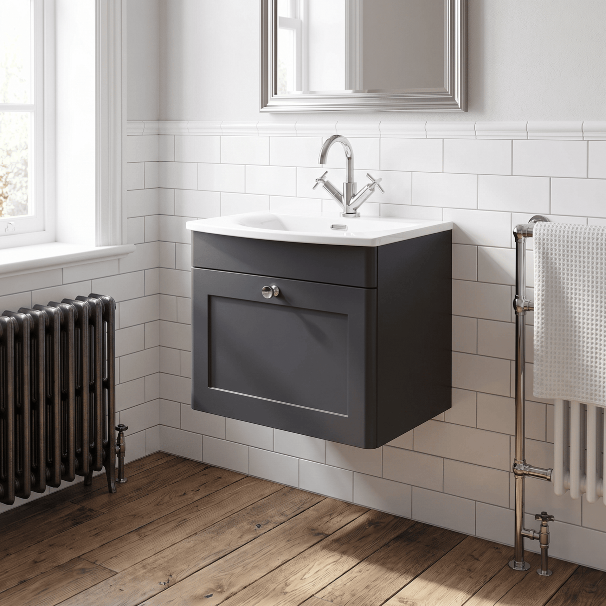 [BFCL1491J] Swynnerton Traditional 1 Drawer Wall Hung Vanity Unit with Curved Basin, Choice of Colour