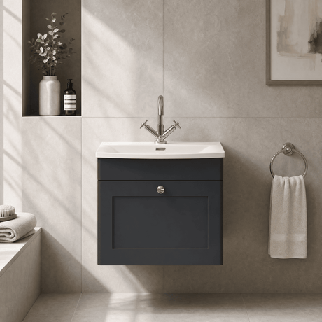 [BFCL1491J] Swynnerton Traditional 1 Drawer Wall Hung Vanity Unit with Curved Basin, Choice of Colour - Silo