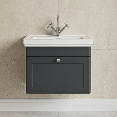 Swynnerton Traditional Wall Hung 1 Drawer Vanity Basin Unit with Fireclay Basin - Choice of Colour and Size
