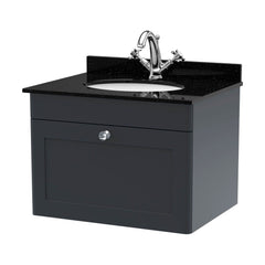 [BFCL1494BR1] Swynnerton Traditional 1 Drawer Wall Hung Vanity Unit with Marble Basin, Dark Grey, 600mm - Cutout