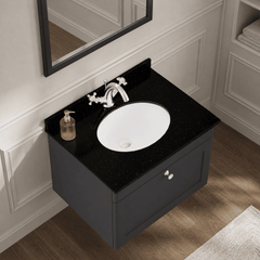 [BFCL1494BR1] Swynnerton Traditional 1 Drawer Wall Hung Vanity Unit with Black Marble Worktop and 1 Tap Hole Basin, Choice of Size and Colour