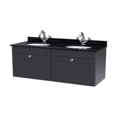 [BFCL1494BR2] Swynnerton Traditional 2 Drawer Wall Hung Vanity Basin Unit with Double 1 Tap Hole Black Marble Worktop and Basin, 1200mm, Choice of Colour - Cutout