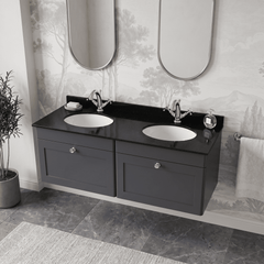 [BFCL1494BR2] Swynnerton Traditional 2 Drawer Wall Hung Vanity Basin Unit with Double 1 Tap Hole Black Marble Worktop and Basin, 1200mm, Choice of Colour