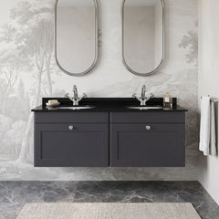 [BFCL1494BR2] Swynnerton Traditional 2 Drawer Wall Hung Vanity Basin Unit with Double 1 Tap Hole Black Marble Worktop and Basin, 1200mm, Choice of Colour - Silo