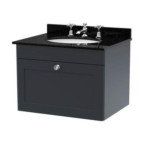 [BFCL1494BR3] Swynnerton Traditional 1 Drawer Wall Hung Vanity Unit with Marble Basin, Dark Grey, 600mm - Cutout