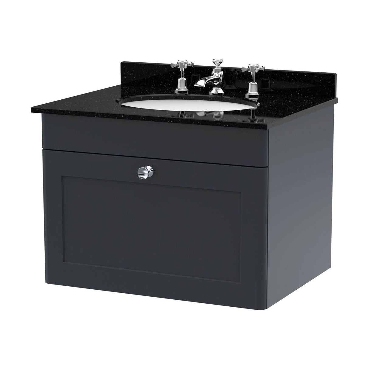 [BFCL1494BR3] Swynnerton Traditional 1 Drawer Wall Hung Vanity Unit with Marble Basin - Choice of Size and Colour - Cutout