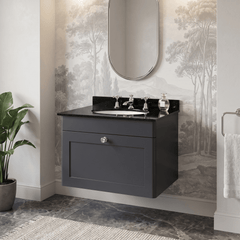 [BFCL1494BR3] Swynnerton Traditional 1 Drawer Wall Hung Vanity Unit with Marble Basin - Choice of Size and Colour